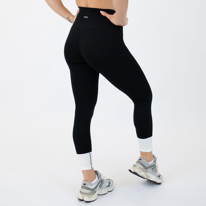 Black + White Ankle Dip Legging 25"- No Front Seam - High Rise by FLEO - 2