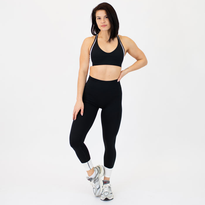 Black + White Ankle Dip Legging 25"- No Front Seam - High Rise by FLEO - 3