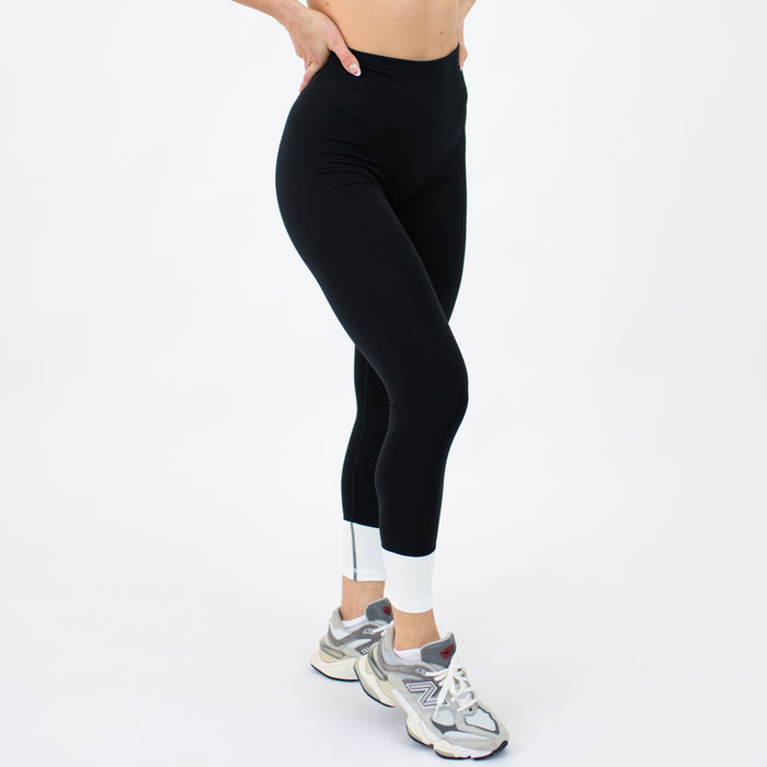 Black + White Ankle Dip Legging 25"- No Front Seam - High Rise by FLEO - 4
