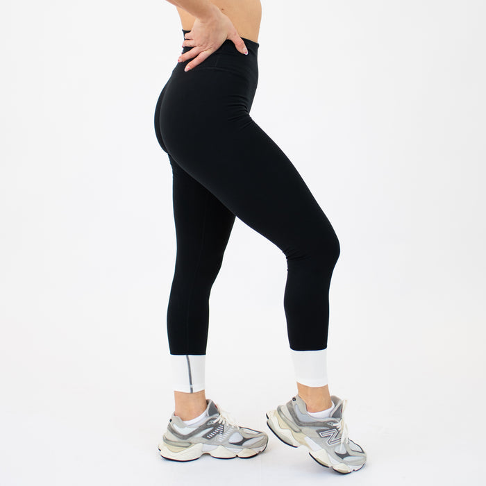 Black + White Ankle Dip Legging 25"- No Front Seam - High Rise by FLEO - 5