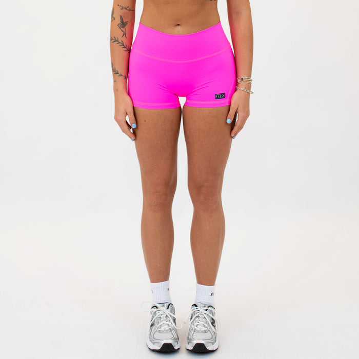 Neon Pink Mid Rise Contour Training Shorts For Women