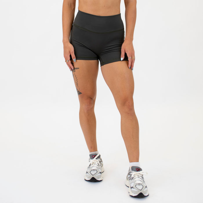 Olive No Front Seam High Rise Spandex Shorts