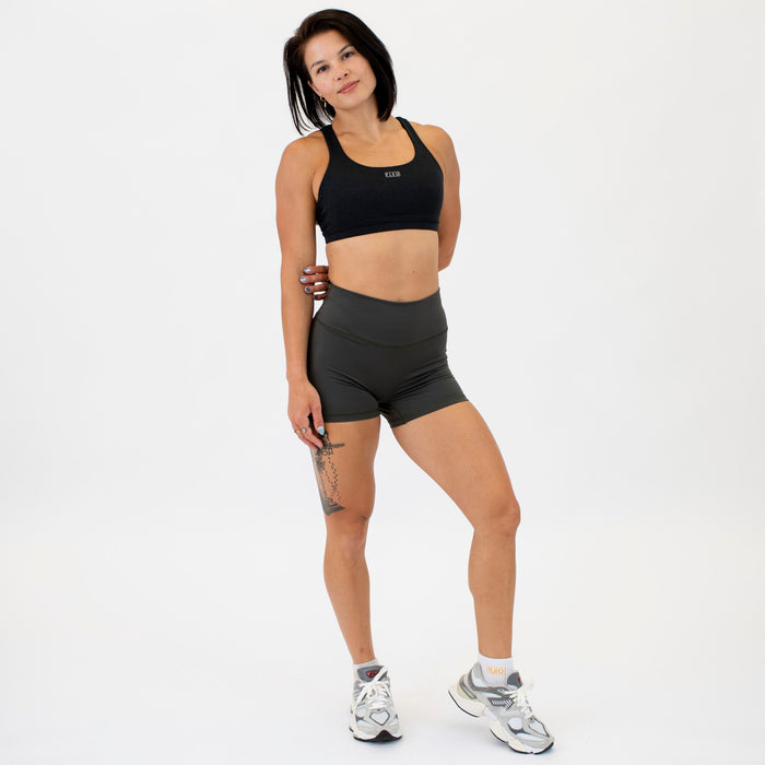 Olive No Front Seam High Rise Spandex Shorts