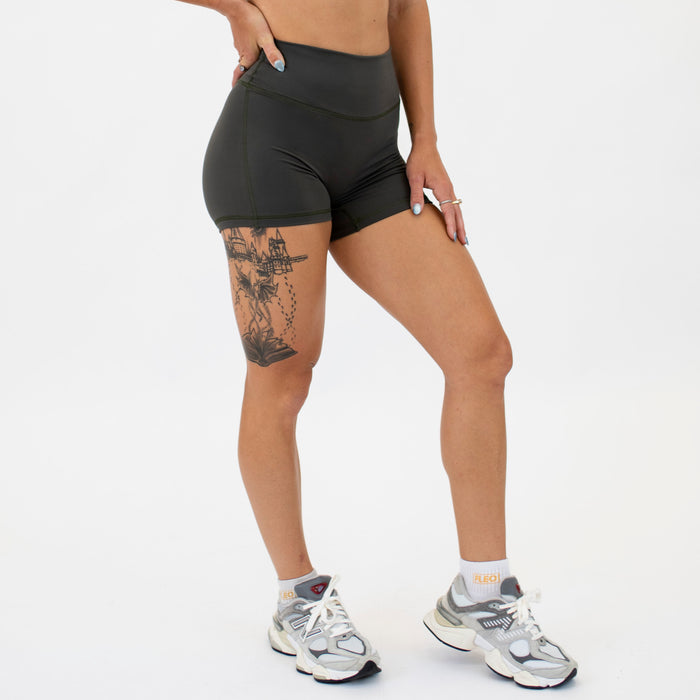 Olive No Front Seam High Rise Spandex Shorts