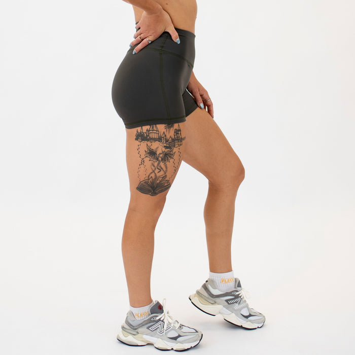 Olive No Front Seam High Rise Spandex Shorts