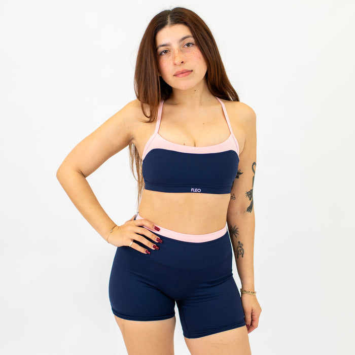 Classic Navy + Strawberry Cream Austin Sports Bra - Medium Support by FLEO - 1