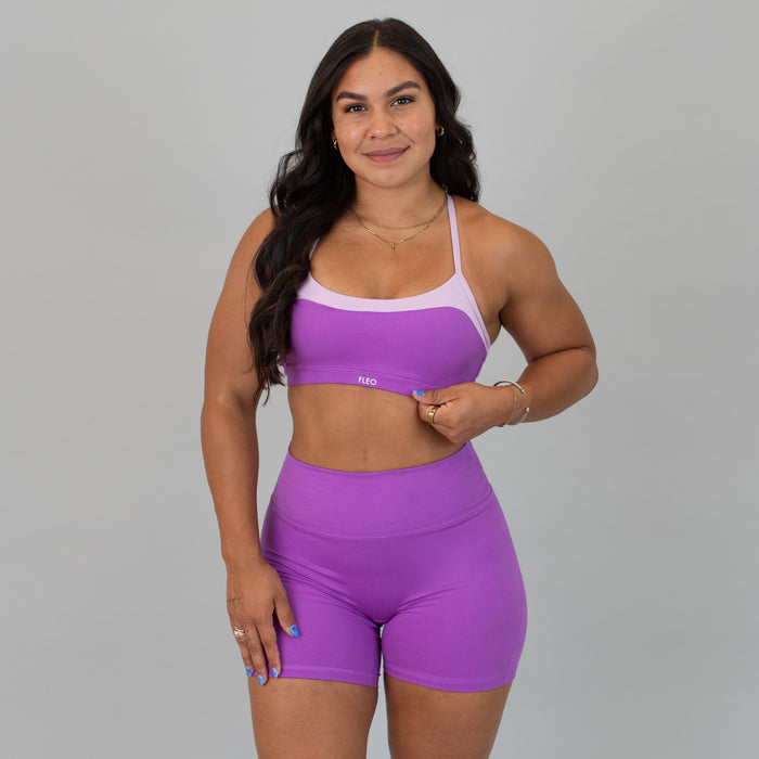 Heather Neon Purple + Orchid Bouquet Austin Sports Bra - Medium Support by FLEO - 1