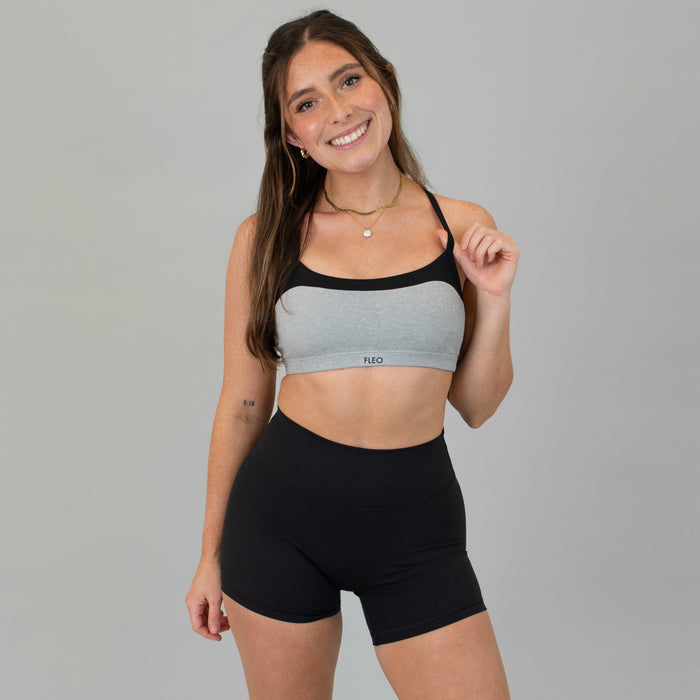 Heather Light Gray + Black Austin Sports Bra - Medium Support by FLEO - 1