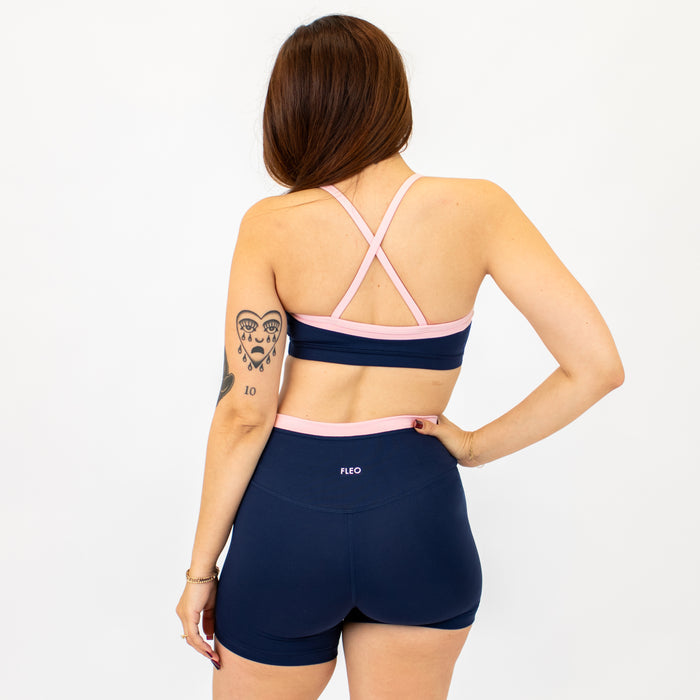 Classic Navy + Strawberry Cream Austin Sports Bra - Medium Support by FLEO - 2