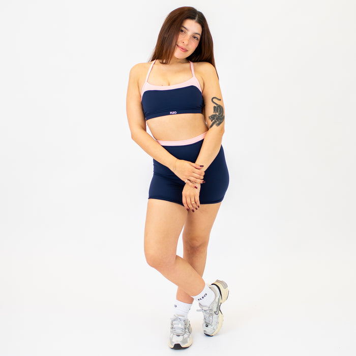 Classic Navy + Strawberry Cream Austin Sports Bra - Medium Support by FLEO - 3