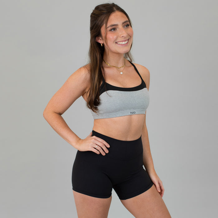 Heather Light Gray + Black Austin Sports Bra - Medium Support by FLEO - 3
