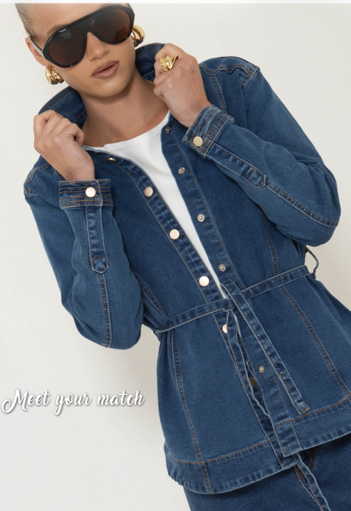Ave- Denim Blue Belted Jacket