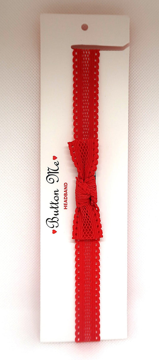 baby band scalloped lace bow - red