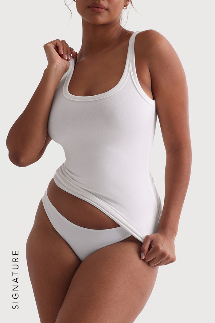 Banded Scoop Neck Tank Top - White