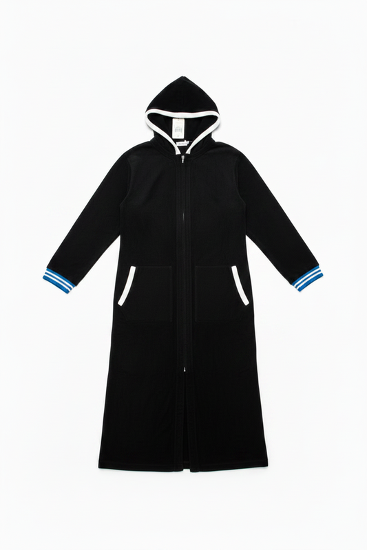 bathrobe terry lightweight varsity design - black