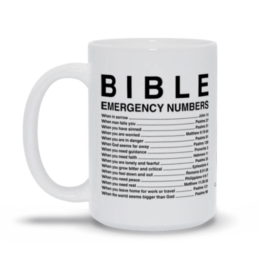 Bible Emergency Numbers Mug