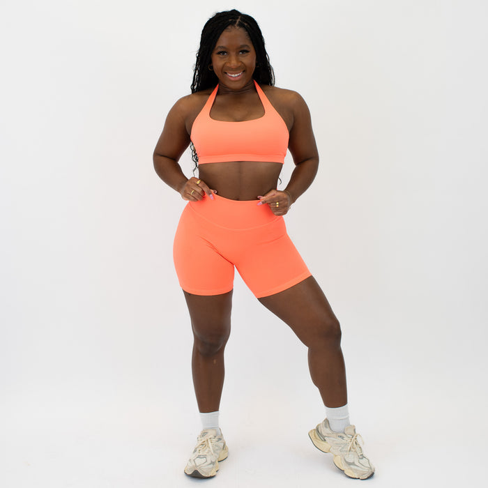 Neon Coral No Front Seam Biker Shorts