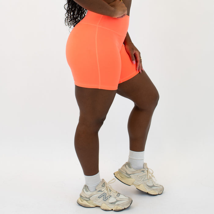 Neon Coral No Front Seam Biker Shorts