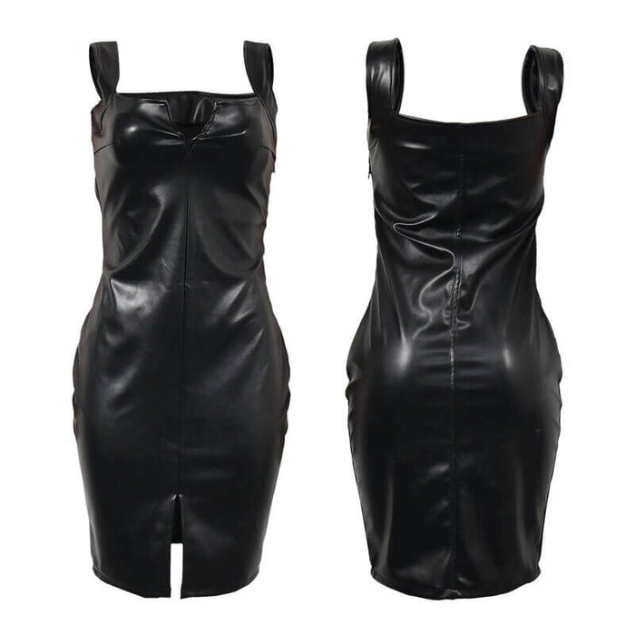 Black bodycon leather dress