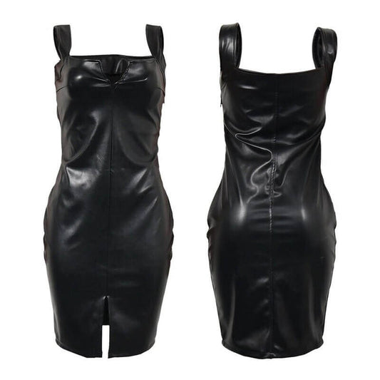 Black bodycon leather dress