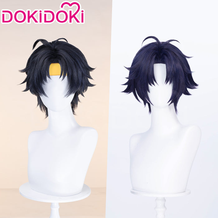 【Black Ver Ready For Ship】DokiDoki Game Zenless Zone Zero Cosplay Asaba Yuma Wig / Choker / Earring / Ear Clip Short Straight Dark Blue Hair ZZZ Harumasa