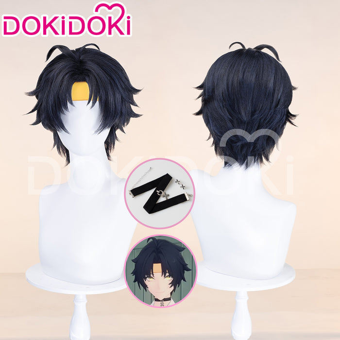 【Black Ver Ready For Ship】DokiDoki Game Zenless Zone Zero Cosplay Asaba Yuma Wig / Choker / Earring / Ear Clip Short Straight Dark Blue Hair ZZZ Harumasa