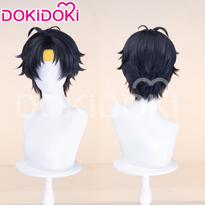 【Black Ver Ready For Ship】DokiDoki Game Zenless Zone Zero Cosplay Asaba Yuma Wig / Choker / Earring / Ear Clip Short Straight Dark Blue Hair ZZZ Harumasa