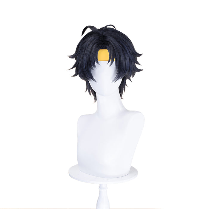 【Black Ver Ready For Ship】DokiDoki Game Zenless Zone Zero Cosplay Asaba Yuma Wig / Choker / Earring / Ear Clip Short Straight Dark Blue Hair ZZZ Harumasa