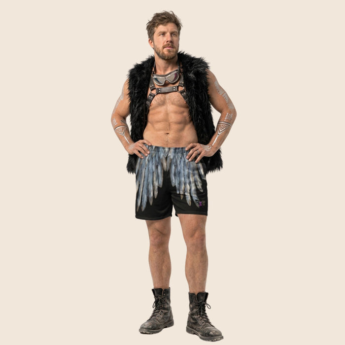 Black Wing Print All-Over Print Unisex Mesh Shorts — Eco-Friendly Festival & Activewear