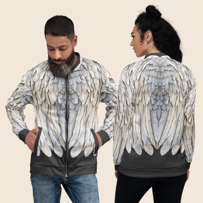 Black Wings Print Unisex Bomber Jacket — Festival & Streetwear