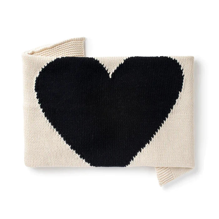 blanket knit heart - natural/black