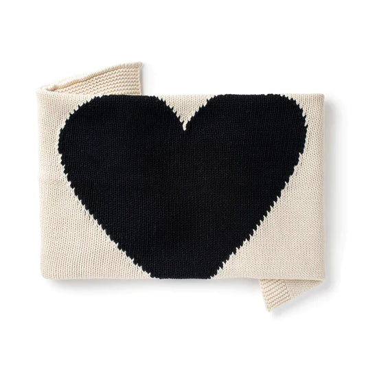 blanket knit heart - natural/black