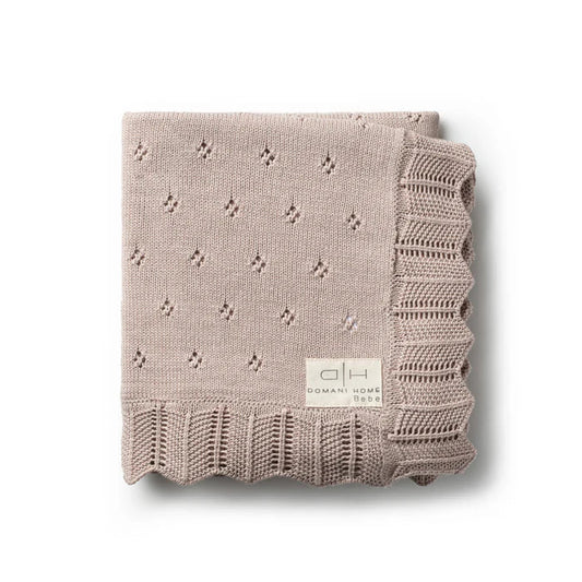 blanket scalloped pointelle knit - rice