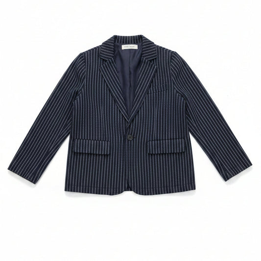 blazer knit pinstriped lapel - navy/grey