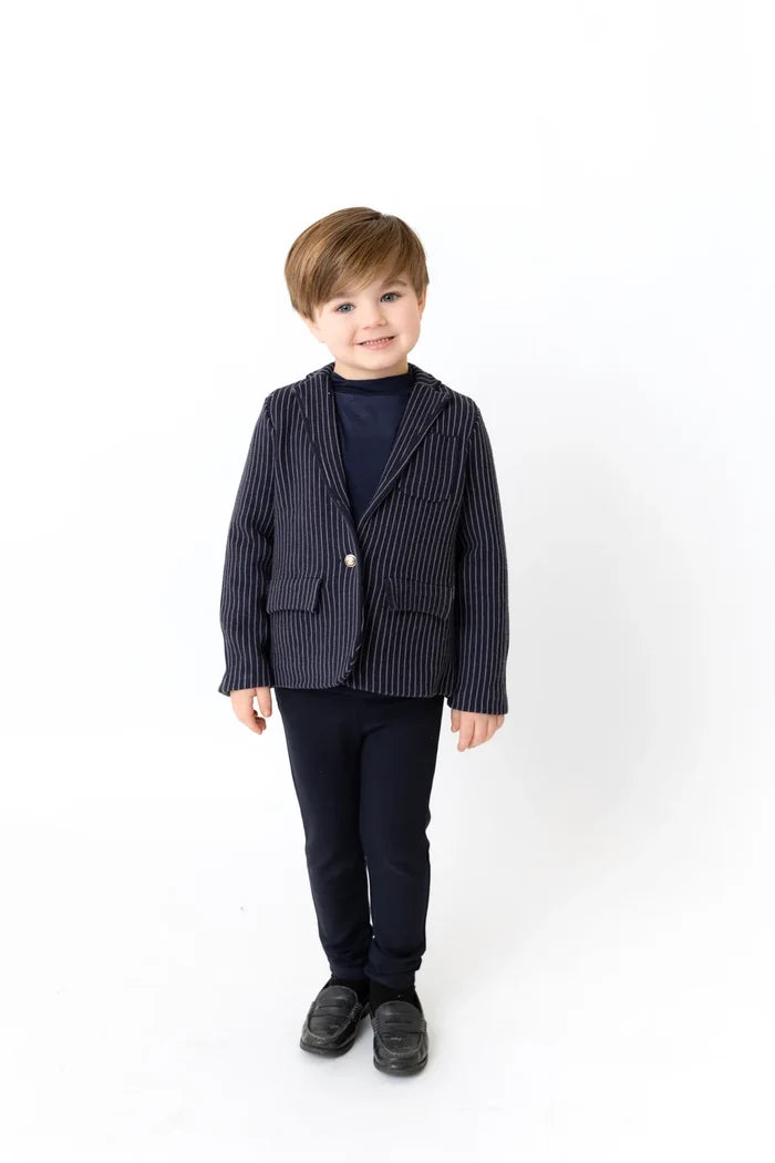 blazer knit pinstriped lapel - navy/grey