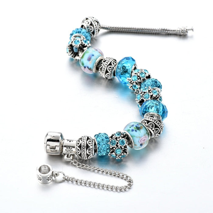 Blue Crystal Charm Bracelet