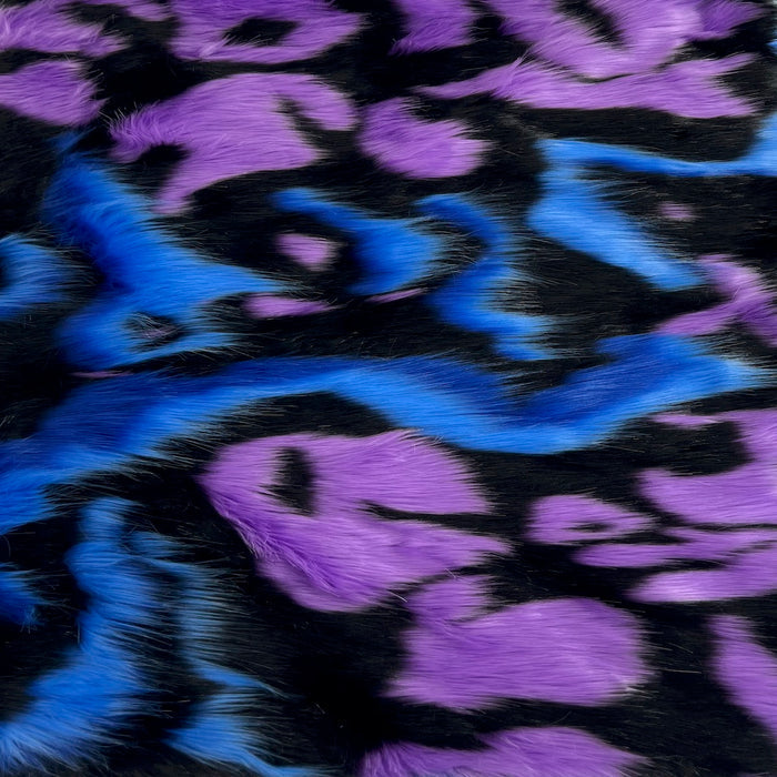Blue | Purple | Black Lava Patchwork Faux Fur Fabric - Fashion Fabrics LLC