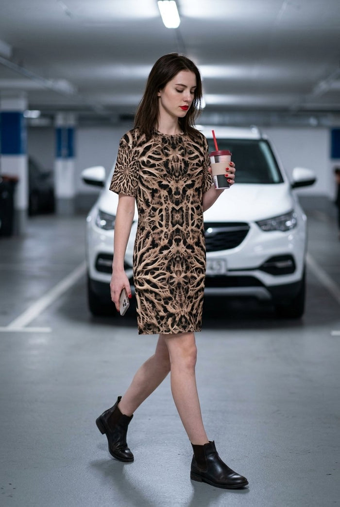 Bold Bone Print Oversized T-Shirt Dress | Psychedelic Fashion | Stretchy Fabric