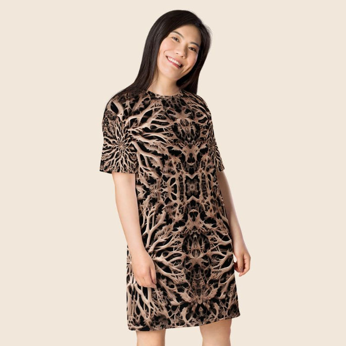 Bold Bone Print Oversized T-Shirt Dress | Psychedelic Fashion | Stretchy Fabric