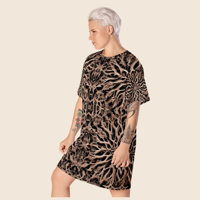 Bold Bone Print Oversized T-Shirt Dress | Psychedelic Fashion | Stretchy Fabric
