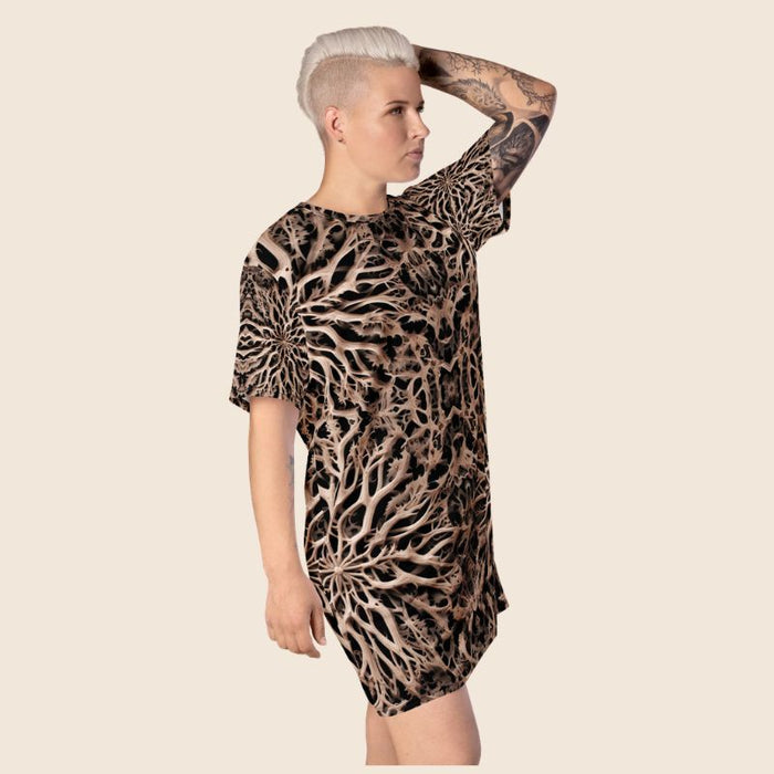 Bold Bone Print Oversized T-Shirt Dress | Psychedelic Fashion | Stretchy Fabric