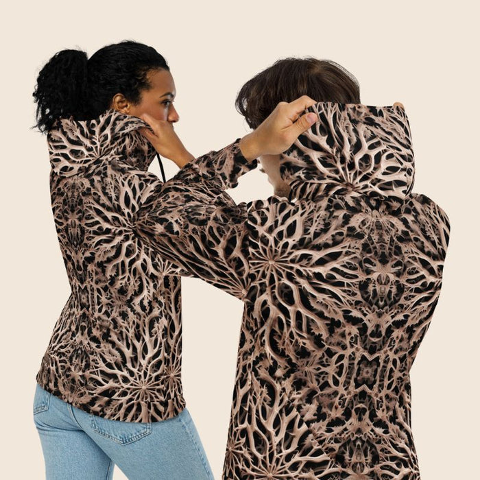 Brown Bone Print Unisex Zip Hoodie | Recycled Fabric | Edgy Festival Sweater