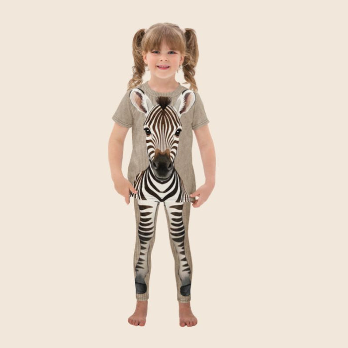 Brown Zebra Print Kids Leggings | Soft Active Wear | Ages 2-7