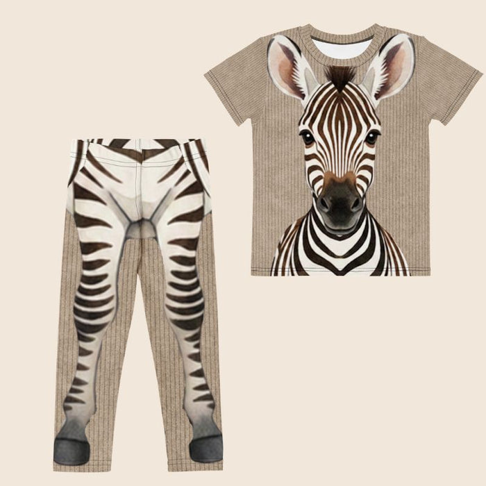 Brown Zebra Print Kids Leggings | Soft Active Wear | Ages 2-7