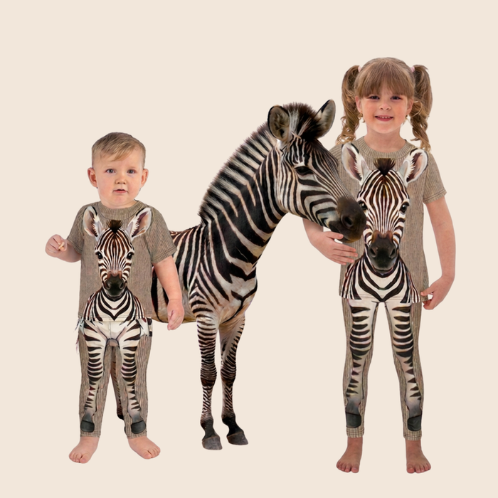 Brown Zebra Print Kids Set | Leggings + T-Shirt | Ages 2-7