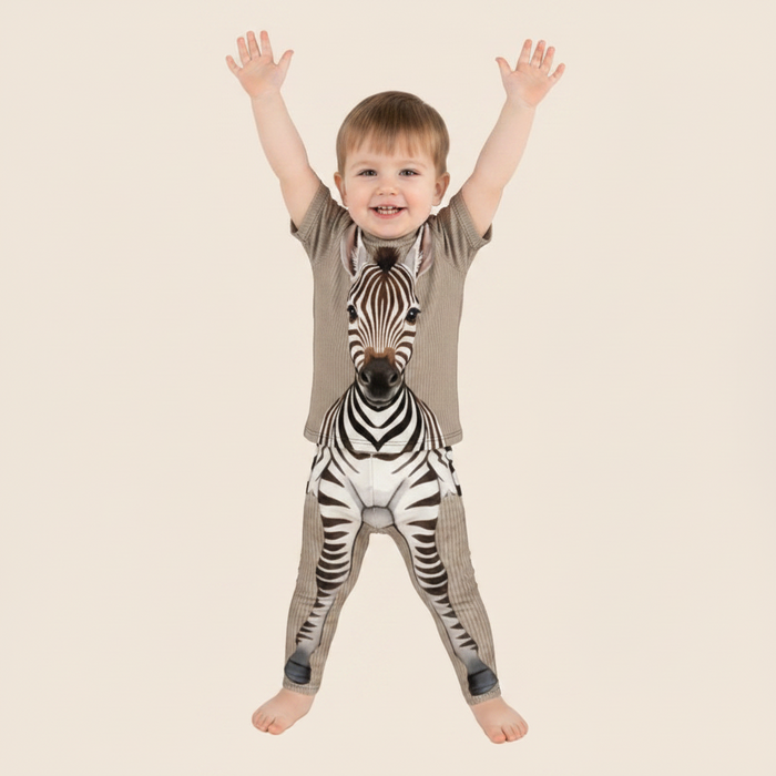 Brown Zebra Print Kids Set | Leggings + T-Shirt | Ages 2-7