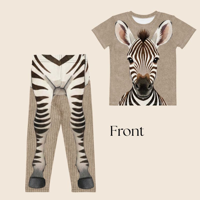 Brown Zebra Print Kids Set | Leggings + T-Shirt | Ages 2-7