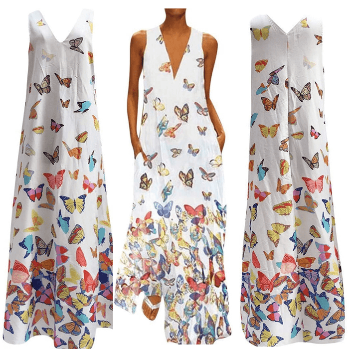 Butterfly Sleeveless Maxi Dress