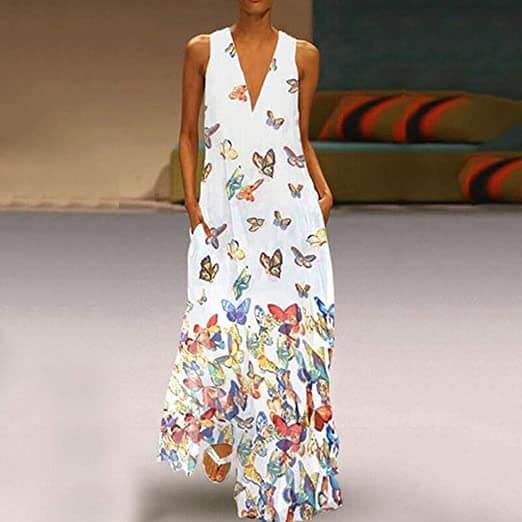 Butterfly Sleeveless Maxi Dress