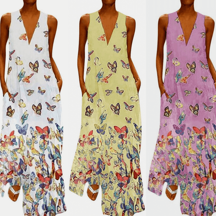 Butterfly Sleeveless Maxi Dress